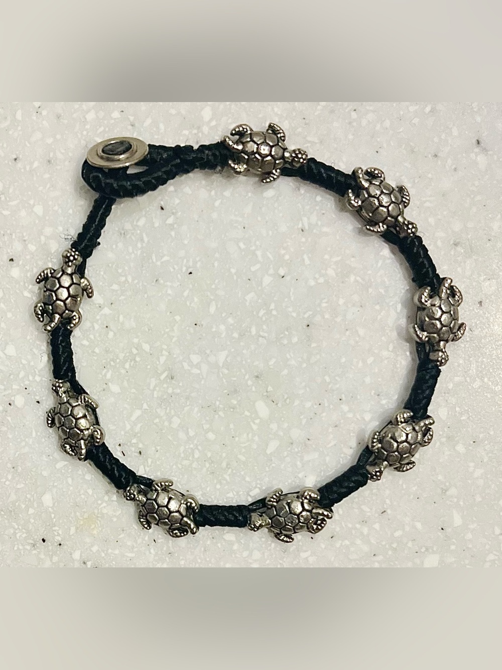 Black Braided Bracelet with Silver Turtle Accents